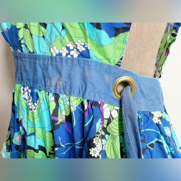 Blue Floral Vintage Pinafore Apron - Picture 13 of 17